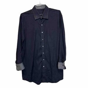 J Hilburn Custom Mens XL‎ Dress Shirt-Black button up - long sleeve -100% cotton